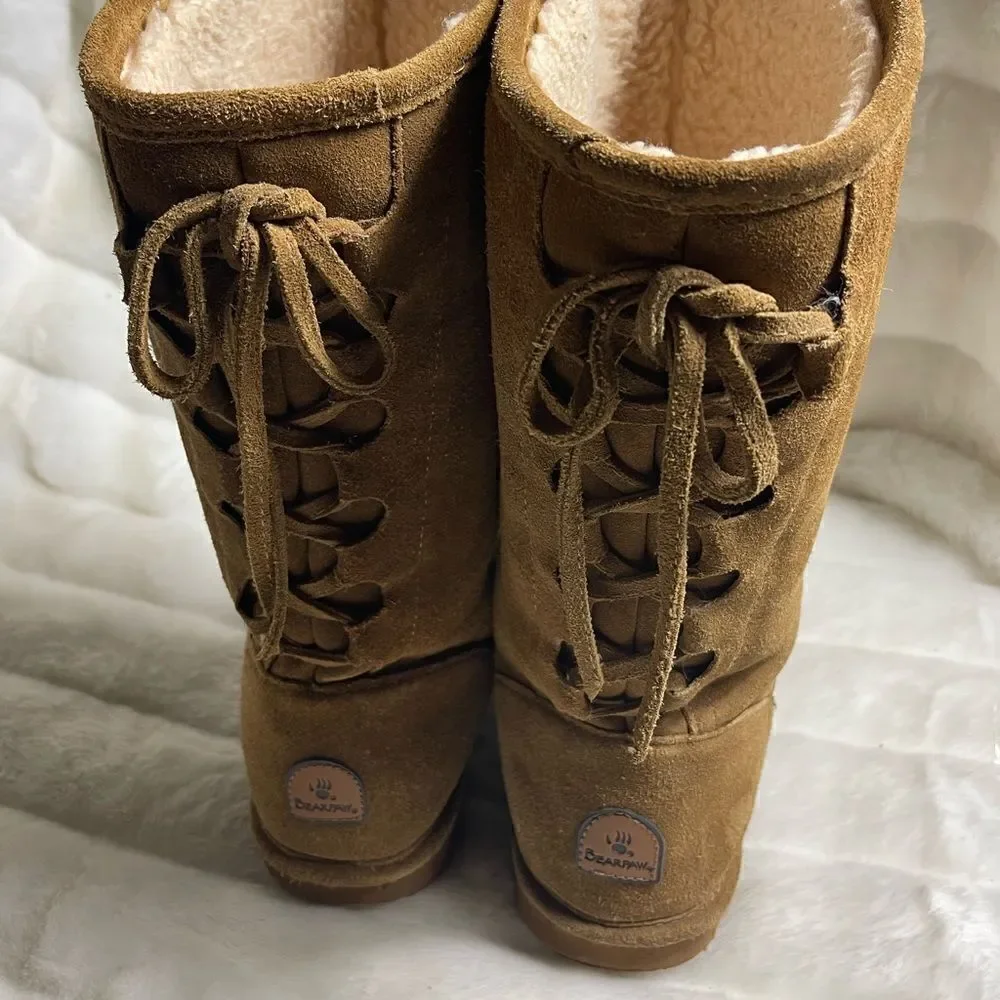 BearPaw  Phylly tan leather suede wool blend lining sheepskin footbed size 11